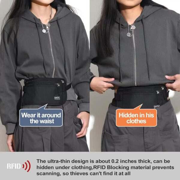 DAITET Money Belt - Passport Holder Secure Hidden Travel Wallet with RFID Blocking, Undercover Fanny Pack (Black) - Image 3