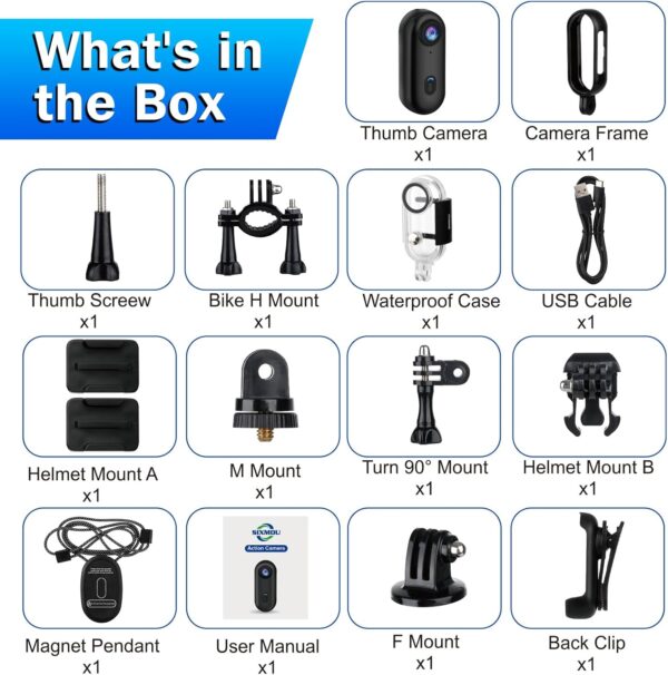 i3 4K Thumb Action Camera, Tiny Size, Mount Anywhere, Small Body Camera with Spring Clip, Portable Vlogging, Hands-Free POV Recording, Helmet Cam for Cycling, Motorcycle (64G-Card, Black) - Image 10
