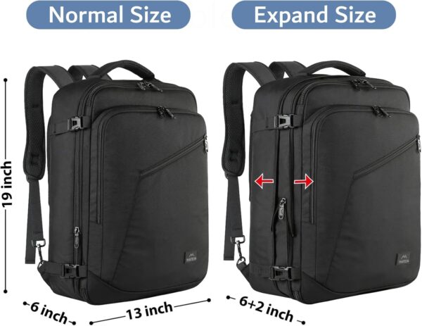 MATEIN Carry on Backpack, Extra Large Travel Backpack Expandable Airplane Approved Weekender Bag for Men and Women, Water Resistant Lightweight Daypack for Flight 40L, Black - Image 6