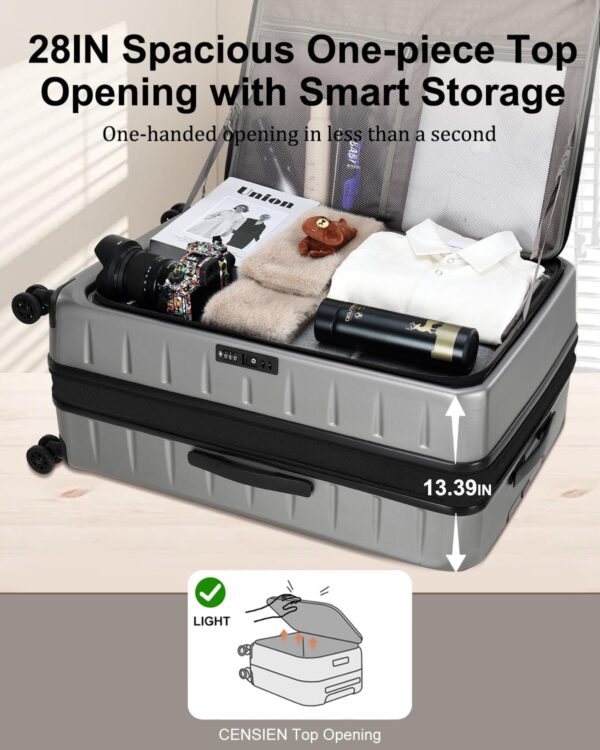Luggage Sets 2 Pieces, 20 Inch Carry On Luggage and Expandable 28 Inch Checked Luggage with Spinner Wheels, Lightweight ABS+PC Hard Shell Suitcase with Front Opening, TSA Lock (Gray, 20/28) - Image 3