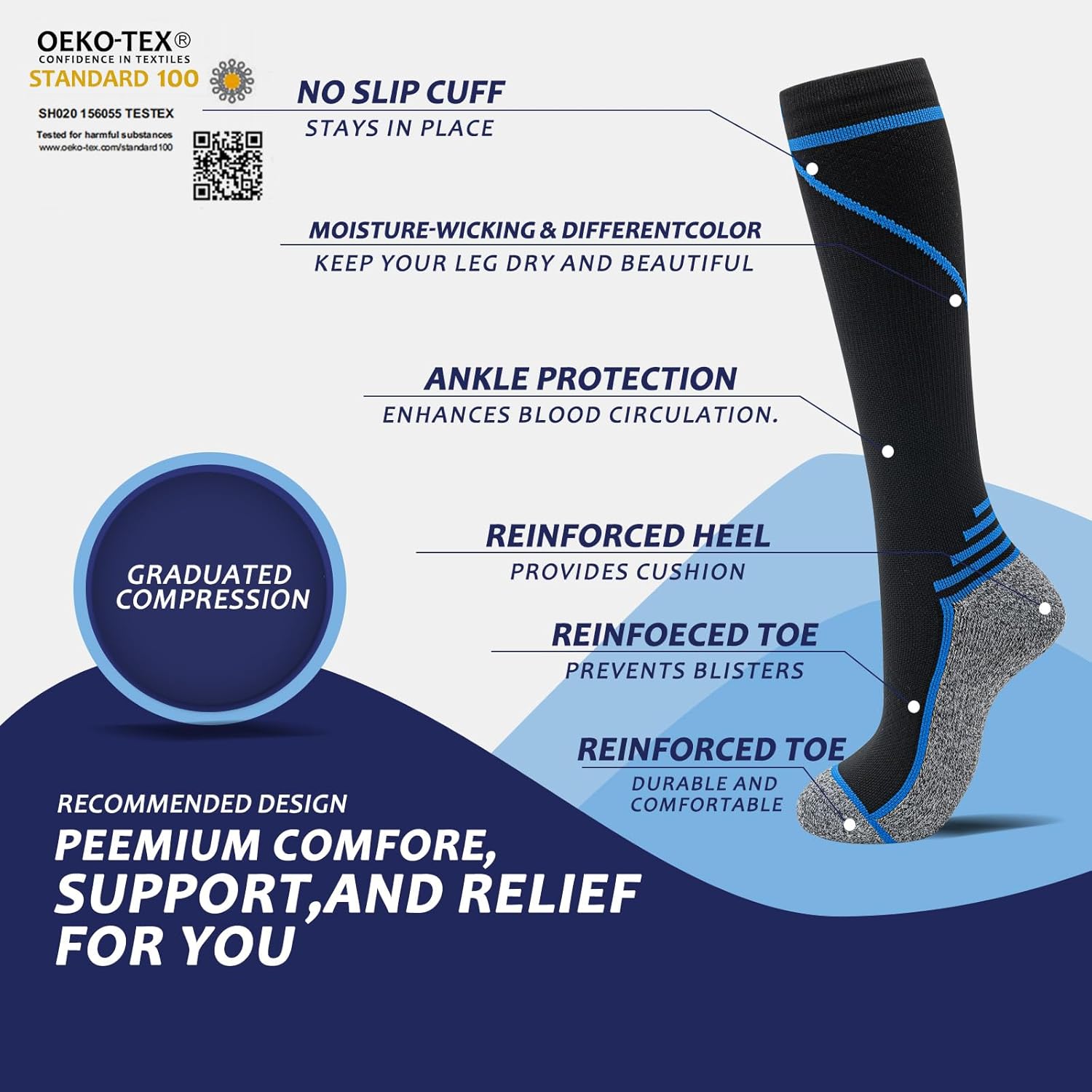 fenglaoda 8 Pairs Compression Socks for Men & Women 20-30 mmHg Knee High Nurse Pregnant Running Medical and Travel Athletic - Image 3
