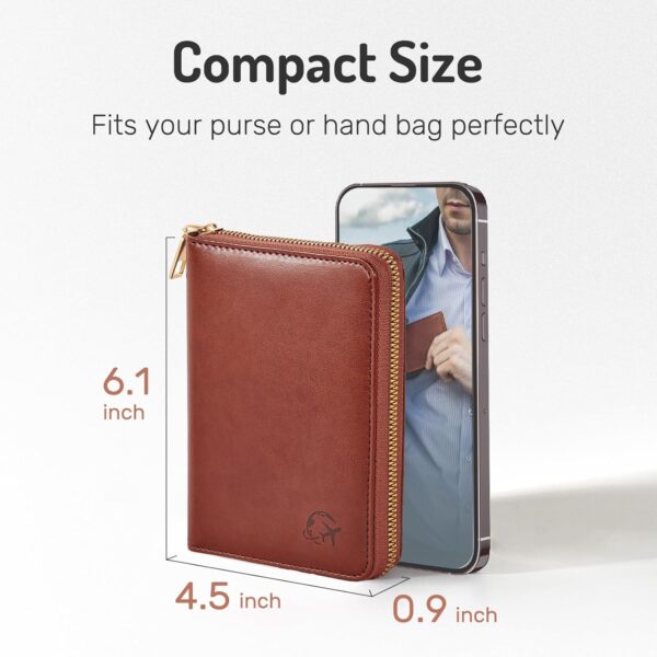 Forvencer Passport Holder Cover with Safe Zipper Closure, Premium Passport Wallet for Travel, Sleek RFID Blocking Card Case, Waterproof Travel Accessories for Men, Brown - Image 5