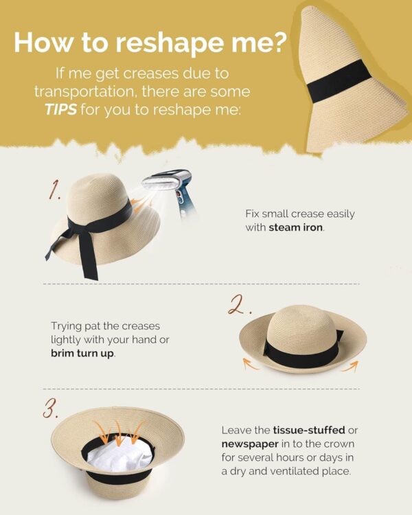 FURTALK Womens Beach Sun Straw Hat UV UPF 80+ Travel Foldable Brim Summer UV Hat - Image 8