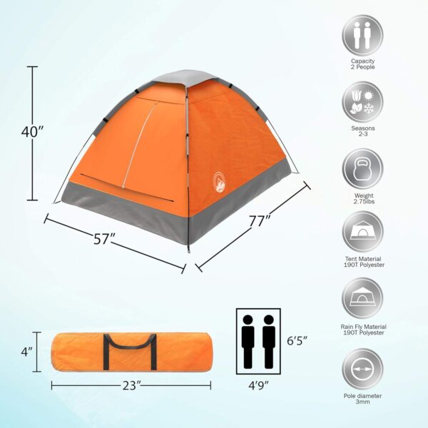 2-Person Dome Tent – Easy Set Up Shelter with Rain Fly and Carrying Bag for Camping - Image 3