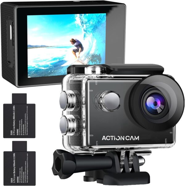 Action Camera 1080P 30fps Sports Camera 40m/131ft Underwater Waterproof with 2 Batteries and Multi-Function Accessory - Image 2