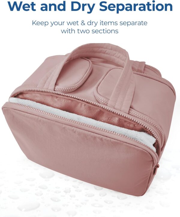BAGSMART Travel Toiletry Bag, Lightweight Large Wide-open Travel Bag for Women, Puffy Cosmetic Makeup Bag Organizer with Handle for Accessories,Essentials, Toiletries, Dark Pink - Image 6