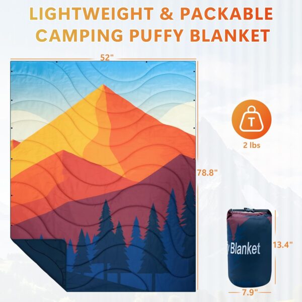 Camping Blanket, Packable Down Alternative Puffy Outdoor Blankets Lightweight Water-Resistant Compact Outdoor Blanket for Airplane Travel Picnic Stadium Hiking Party Cold Weather 55"x78.8" - Image 3