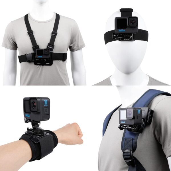 Accessories Set for GoPro Hero 13/12/11/10/9/8/7/6/5/4,New Quick Release Head Strap Mount + Chest Mount Harness + Backpack Clip Holder + 360°Rotating Wrist Strap - Image 2
