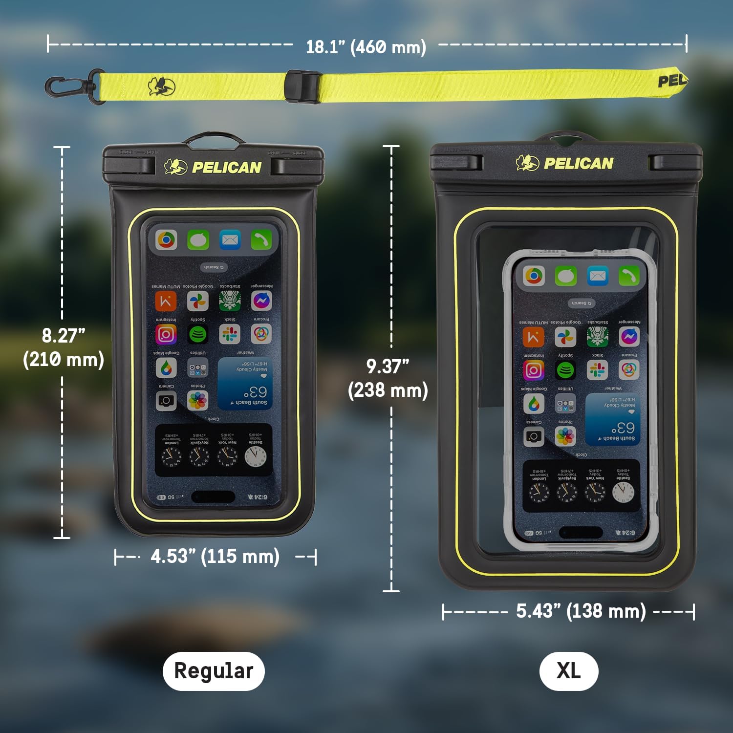 Pelican 2 Pack Marine - IP68 Waterproof Phone Pouch (Regular Size) Floating Waterproof Phone Case - Beach Cruise Ship Travel Essentials - Works w/All Phones - Detachable Lanyard - Black/Hi-Vis Yellow - Image 7