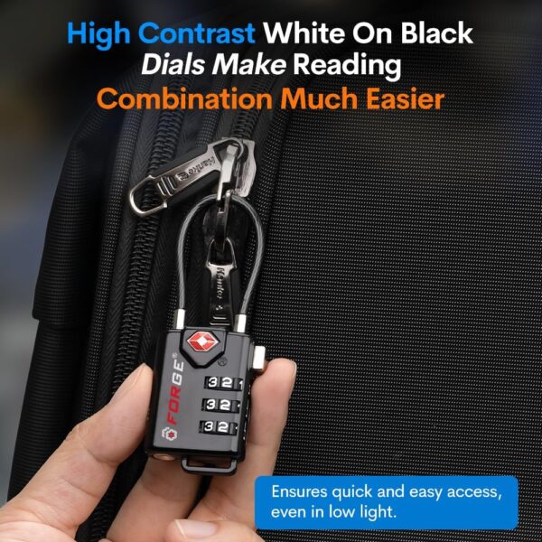 TSA Approved Cable Luggage Locks, Re-settable Combination with Alloy Body, Black 2 Locks. - Image 6