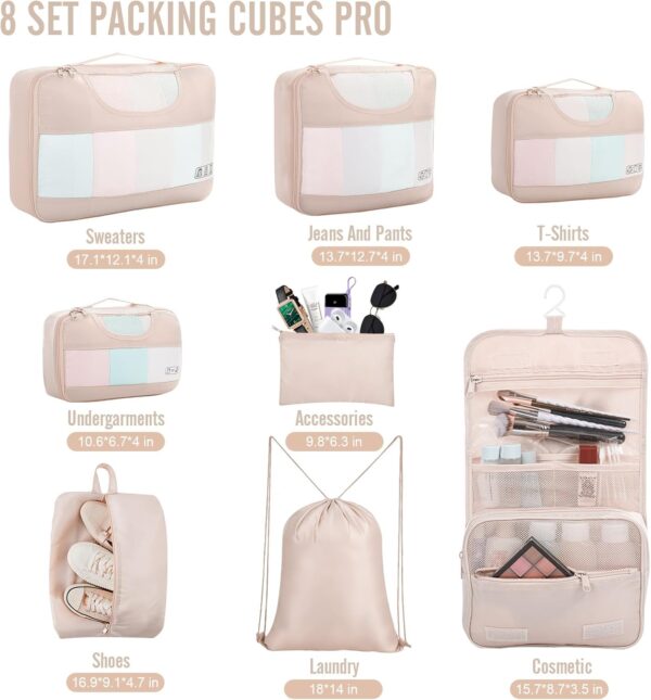 Veken 8 Set Packing Cubes for Travel, Birthday Gifts for Women Mom Her, Cruise Ship Essentials Accessories for Beach Vacation, Suitcase Organizer Bags for Luggage with Hanging Toiletry & Shoe Bag - Image 3