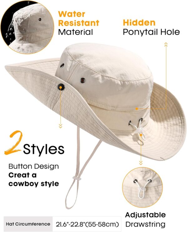 FURTALK Sun Hats for Women Ponytail UPF 50+ Beach Summer Hat Wide Brim Packable Cowboy Hat - Image 6