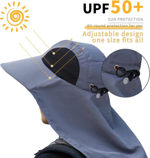Sun Hat for Men Women with Neck Flap,UPF 50+ UV Protective Hiking Fishing Hats,Wide Brim Sun Hat for Women&Men - Image 7