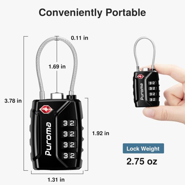 Puroma 2 Pack TSA Approved Luggage Locks, 4 Digit Combination Travel Locks Resettable Code Lock with Zinc Alloy Body for Suitcase, Toolbox, Backpack, Bag, Gym Locker (Black) - Image 7