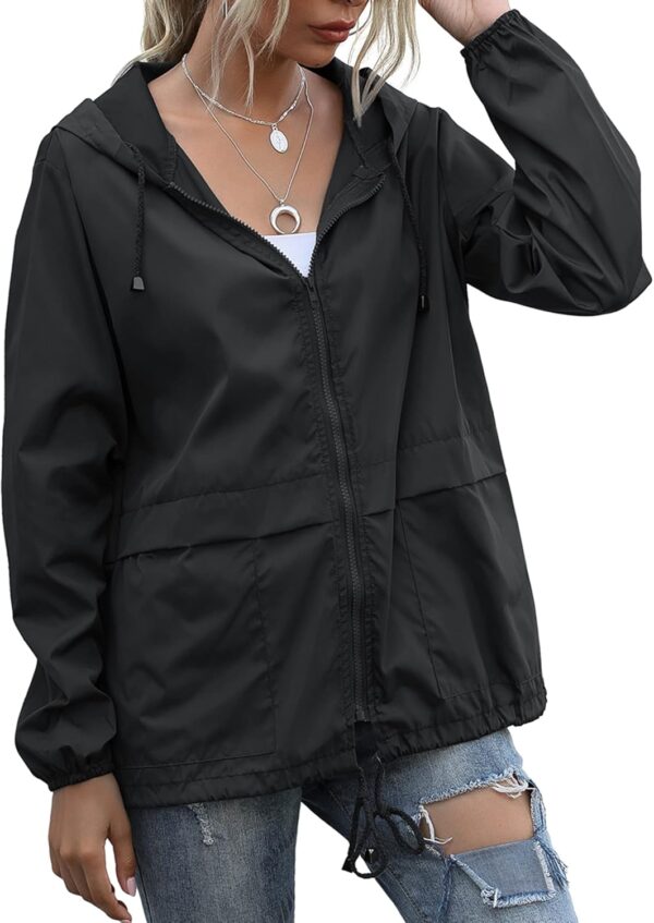 Women's Waterproof Raincoat Lightweight Rain Jacket Hooded Windbreaker with Pockets for Outdoor - Image 3
