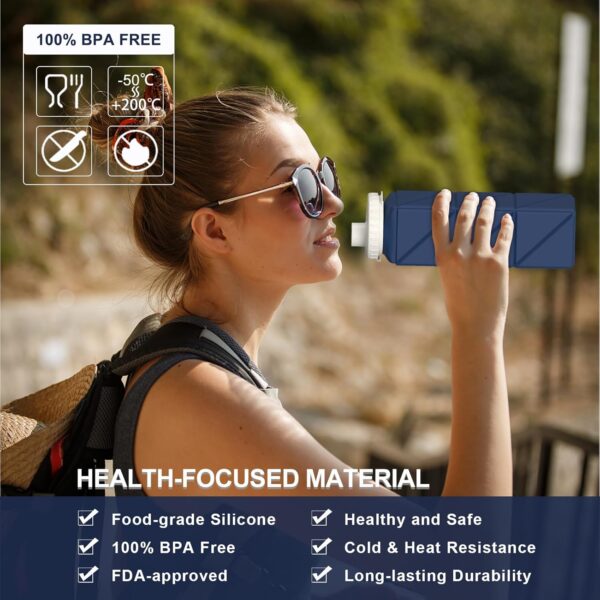 Collapsible Water Bottles 20.6oz, Silicone Foldable Portable Travel Water Bottle, Lightweight Reusable Leakproof for Traveling Camping Hiking Cycling Yoga Sports Outdoor, 1 Pack (Dark Blue) - Image 3