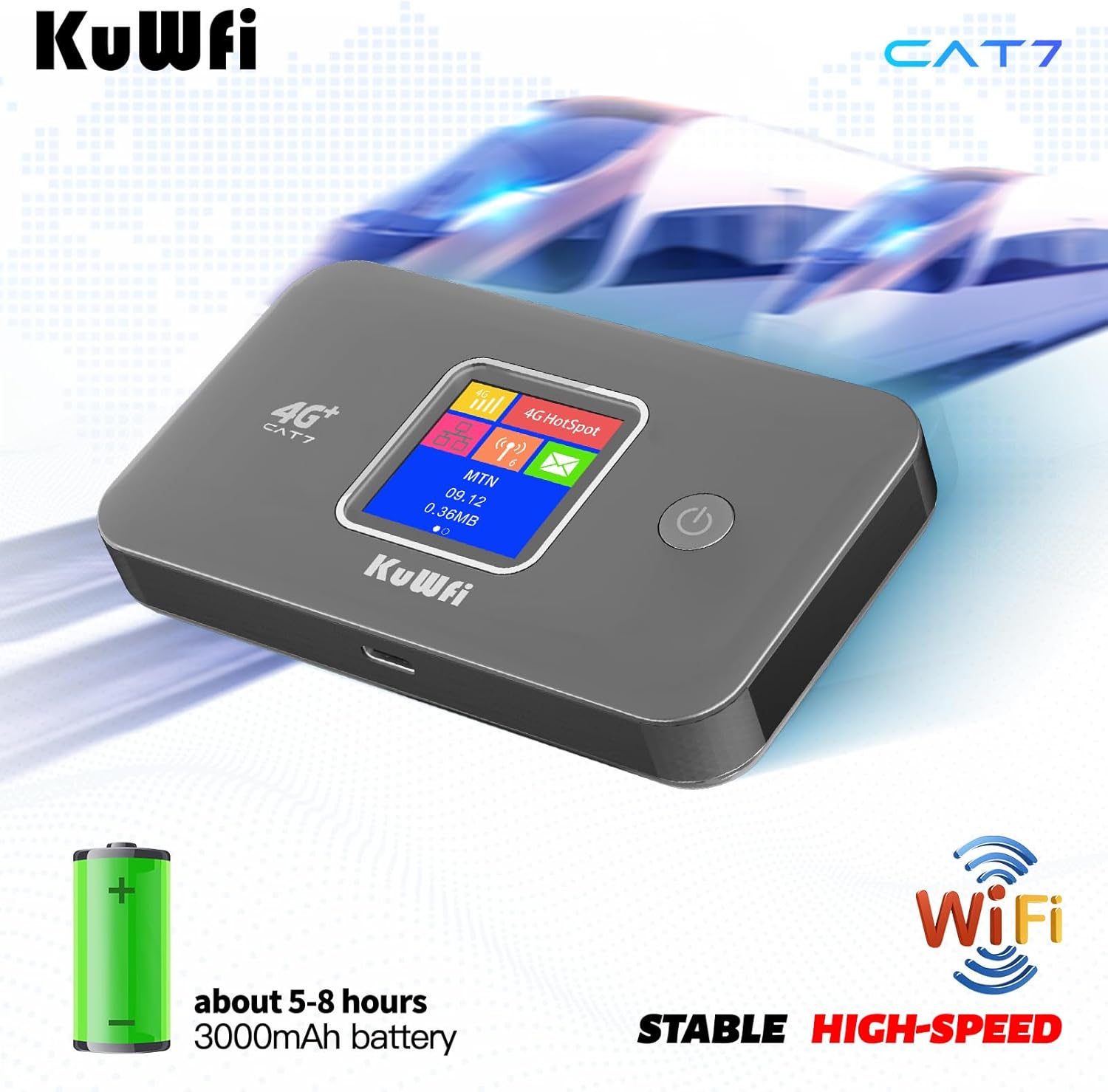 KuWFi 4G+ CAT7 Unlocked 4G LTE Mobile WiFi Hotspot, 300Mbps High-Speed Travel Router with SIM Card Slot for RV/Camping/Trips, Works with T-Mobile AT&T - Image 9