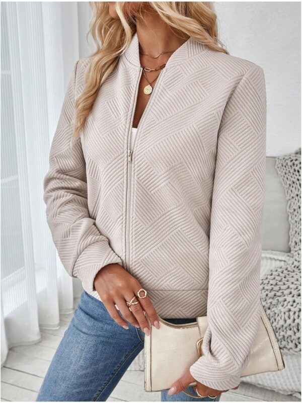 Verdusa Women's Zip Up Textured Lightweight Bomber Jacket Casual Long Sleeve Outerwear - Image 4