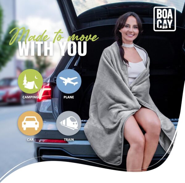 BOACAY Soft & Warm Travel Blanket for Airplane & Car - Long Flight Essential for Women, Men, Kids - Compact Pillow with Luggage Sleeve & Backpack Clip - Image 9