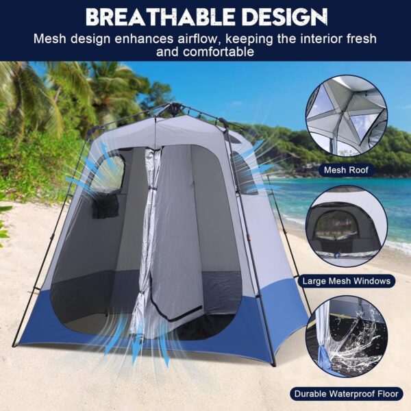 2-Room Camping Shower Tent, Instant Pop-up Privacy Shelter, Extra Large Changing Room & Toilet Tents with Ventilation, Portable Outdoor Shower with Rainfly & Floor for Dressing, Hiking, Beach, Fishing - Image 6