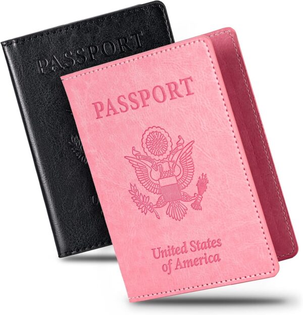 2 Pcs Passport holders，Ultra Slim passport wallet，PU Leather Passport Cover for Women and Men - Image 2