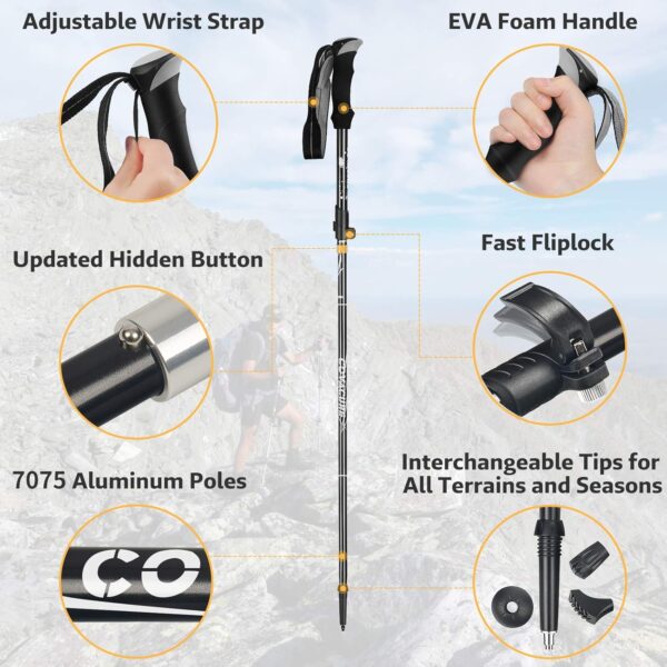 Covacure Trekking Poles Collapsible Hiking Poles - Aluminum Alloy 7075 Trekking Sticks with Quick Lock System, Telescopic, Collapsible, Ultralight for Hiking, Camping - Image 4