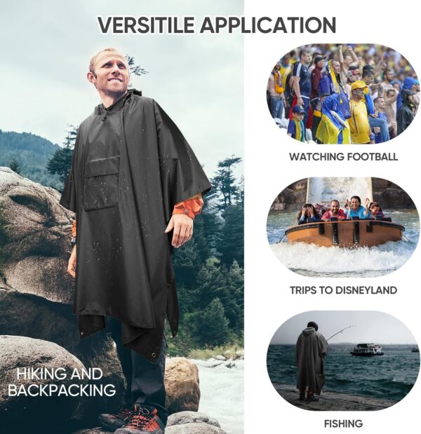 PTEROMY Hooded Rain Poncho for Adult with Pocket, Waterproof Lightweight Unisex Raincoat for Hiking Camping Emergency - Image 6