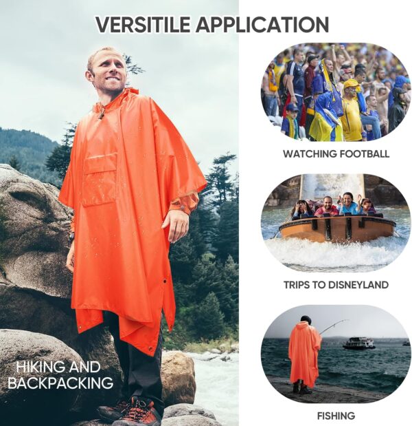 PTEROMY Hooded Rain Poncho for Adult with Pocket, Waterproof Lightweight Unisex Raincoat for Hiking Camping Emergency - Image 6