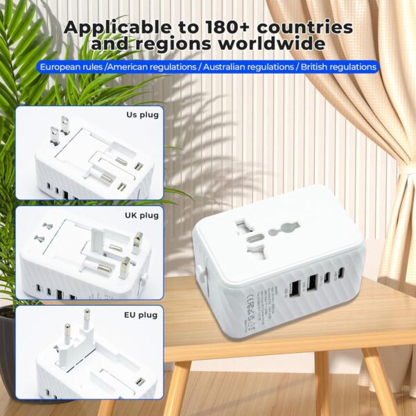 Mini Universal Travel Adapter Global Universal Plug Converter Type-C US, UK, EU, AU, European Travel Plug Adapter, Universal Socket Converter(White) - Image 5