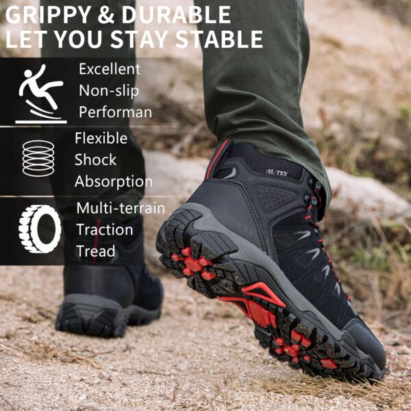 SHULOOK Men's Waterproof Hiking Boots Non-Slip Lightweight Mid Top Ankle Boot Breathable Hiker Trekking Shoes - Image 7