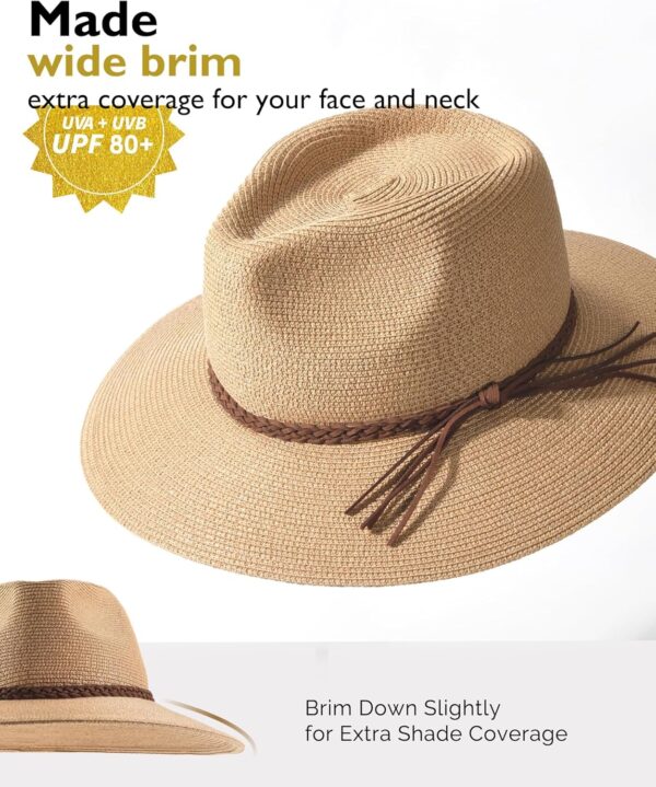 FURTALK Sun Hats for Women Summer Wide Brim UV UPF 80+ Panama Fedora Foldable Packable Straw Beach Hat - Image 3