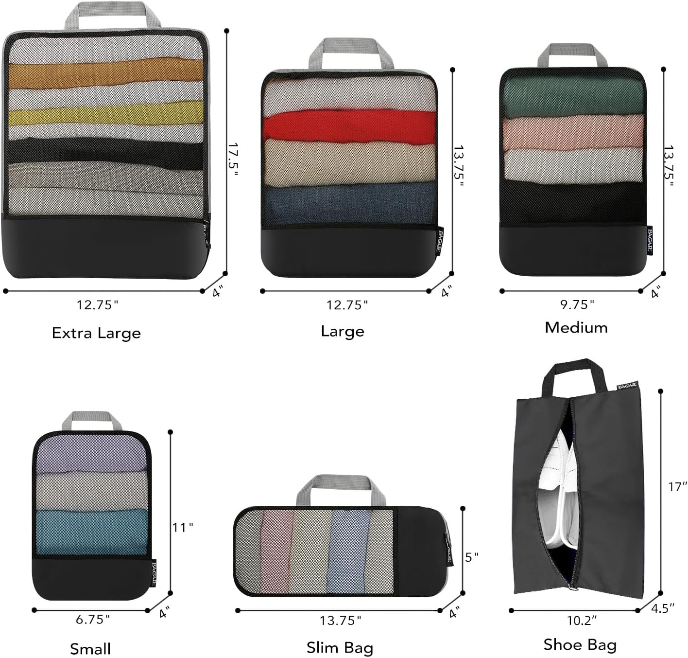 BAGAIL 4 Set/6 Set/8 Set Compression Packing Cubes Travel Accessories Expandable Packing Organizers (Half Mesh, 6-Black) - Image 3