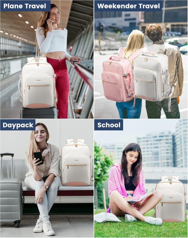 LOVEVOOK Travel Backpack for Women & Men 40L,Airline Approved Carry On Backpack Travel Essentials,TSA Carry on Luggage,Waterproof Personal Item Travel Bag,Suitcase with 3 Packing Cubes,Light gray-Pink - Image 4