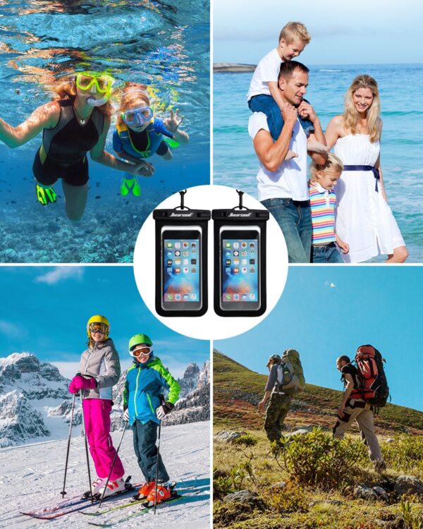 Hiearcool Waterproof Phone Pouch, Universal Case Compatible for iPhone 17 16 15 14 13 Pro Max Plus Up to 8.3", IPX8 Beach Travel Essentials-Black-2 Pack - Image 9