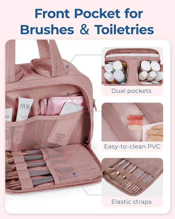 BAGSMART Travel Toiletry Bag, Lightweight Large Wide-open Travel Bag for Women, Puffy Cosmetic Makeup Bag Organizer with Handle for Accessories,Essentials, Toiletries, Dark Pink - Image 5