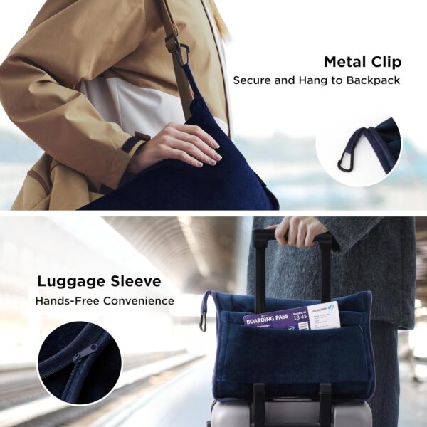 Bedsure Travel Blanket Airplane Compact with Storage Bag, Packable Blanket with Eye Mask, Lightweight 2-in-1 Travel Essentials, Functioned as Pillow for Airplane Comfort and Warmth, Navy - Image 4
