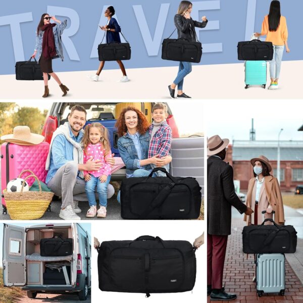 Fmeida 65L Duffle Bag with Shoes Compartment, Foldable Travel Duffel Bags for Men Women, Large Packable Travel Bag Water Repellent & Tear Resistant (Black) - Image 3