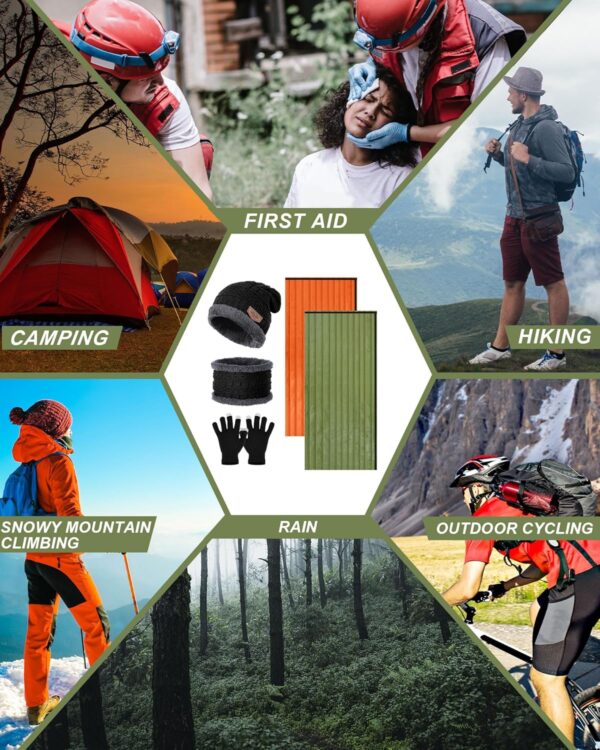 Tranqun Emergency Sleeping Bags Bulk with Winter Hat Gloves Scarf, Survival Sleeping Bag Bivy Sack Waterproof Lightweight Thermal Blanket Gear for Camping Hiking Outdoors Homeless - Image 6