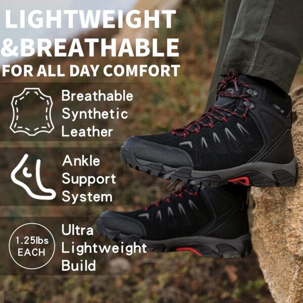 SHULOOK Men's Waterproof Hiking Boots Non-Slip Lightweight Mid Top Ankle Boot Breathable Hiker Trekking Shoes - Image 6