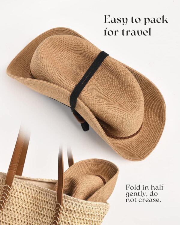 FURTALK Sun Hats for Women Summer Wide Brim UV UPF 80+ Panama Fedora Foldable Packable Straw Beach Hat - Image 4