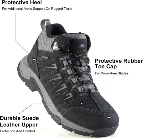 Men's Waterproof Hiking Boots Lightweight Comfortable Leather Mid Ankle Outdoor Trekking Boot - Image 5