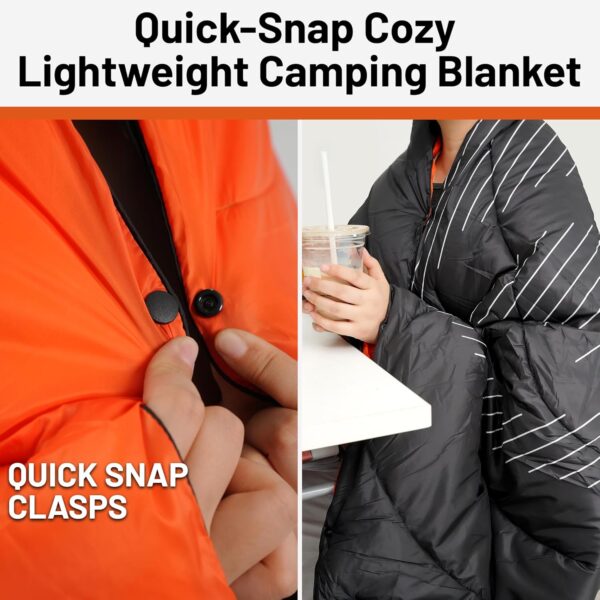 Lightweight Camping Blanket, Packable, Down Alternative, Puffy, Printed Wearable Blankets, Warm Camping Quilt with Snap Buttons for Outdoor, Travel, Hiking - Image 7