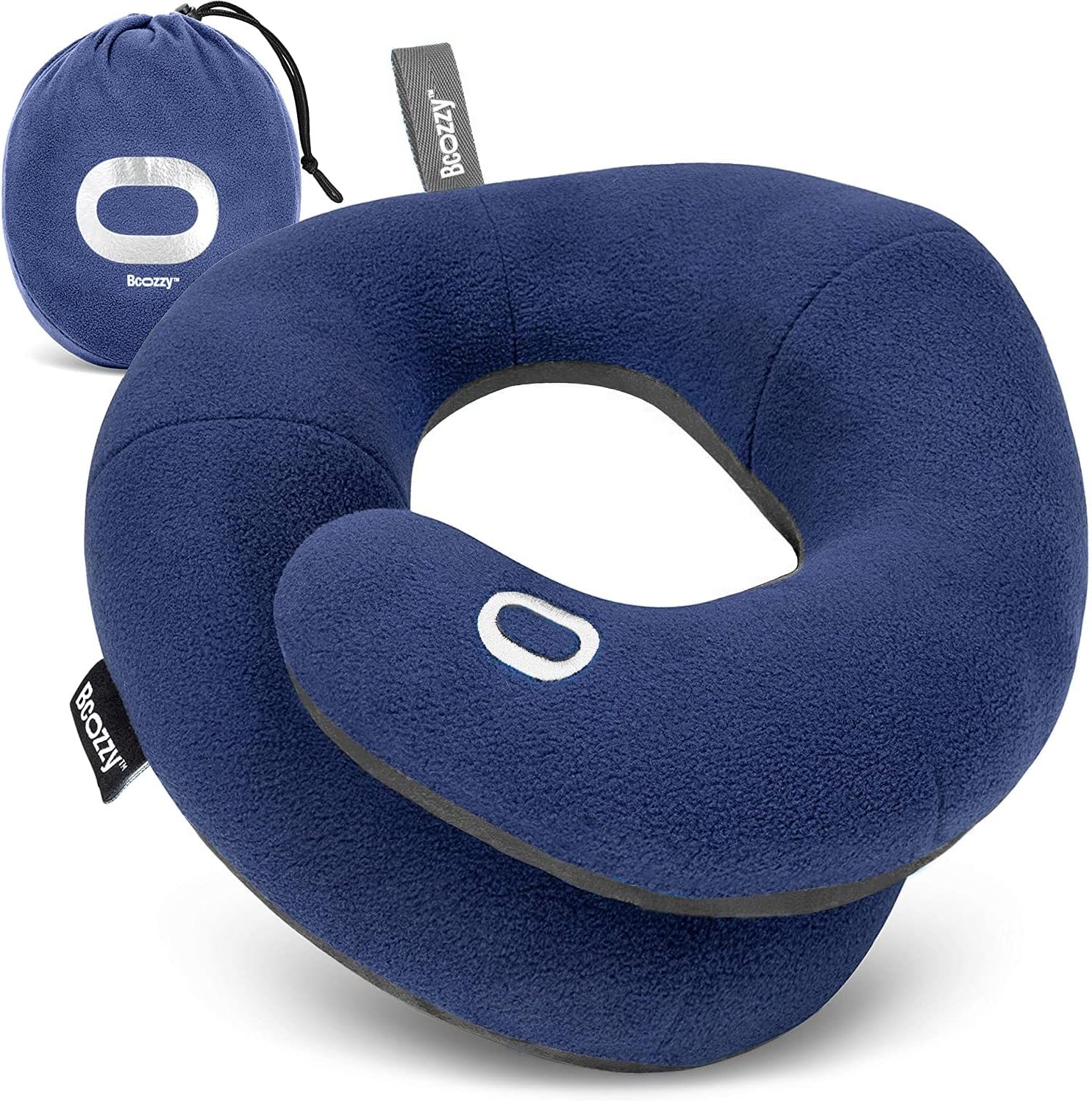 BCOZZY Travel Neck Pillow for Airplane – Patented Double Support for Head, Neck, and Chin. Best for Long Flights, Plane Sleeping, and Car Rides. Adjustable Size. Fully Washable. Carry Bag. Large, Navy - Image 2