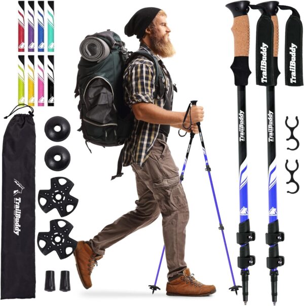 TrailBuddy Trekking Poles – Lightweight 7075 Aluminum Hiking Poles for Women, Men & Seniors – Collapsible Walking Sticks for Travel, Trails & Balance - Image 2