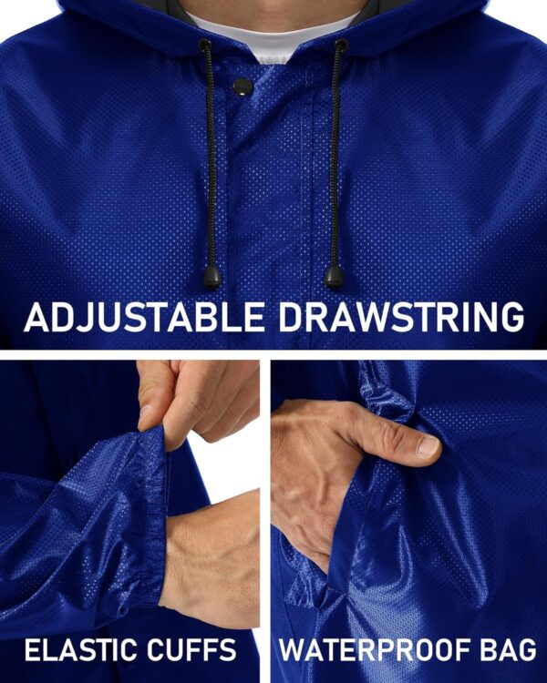 iCreek Men's Long Rain Coat Hooded Packable Waterproof Lightweight Outdoor Rain Jacket Trench Coats Windbreaker - Image 6