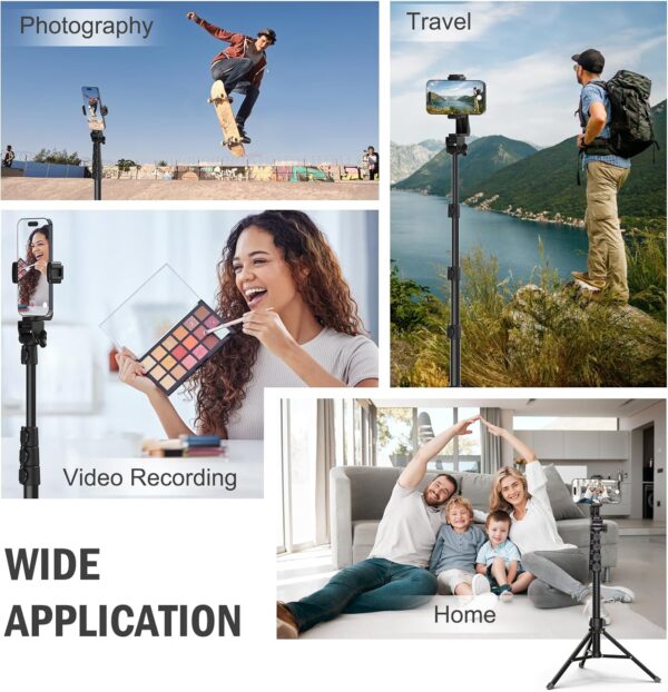 64” Tripod for Cell Phone & Camera, Phone Tripod with Remote and Phone Holder, Sturdy & Stable Height Adjustable Multi-Angle Shot Selfie Stick Tripod for Video Recording - Image 7