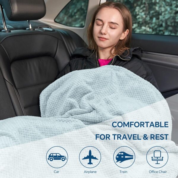 BEDELITE Travel Blanket with Bag, Ultra-Soft Jacquard Fleece Blanket with Luggage Sleeve & Backpack Clip, Airplane Blanket Travel Essentials, Blue - Image 8