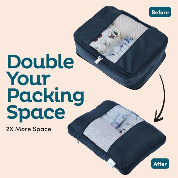 6-Pack Compression Packing Cubes Travel Essentials - Lightweight, Water-Resistant Luggage Organizer Bags with Handles, Durable Travel Accessories Suitcase Organizer (Inkblue) - Image 4