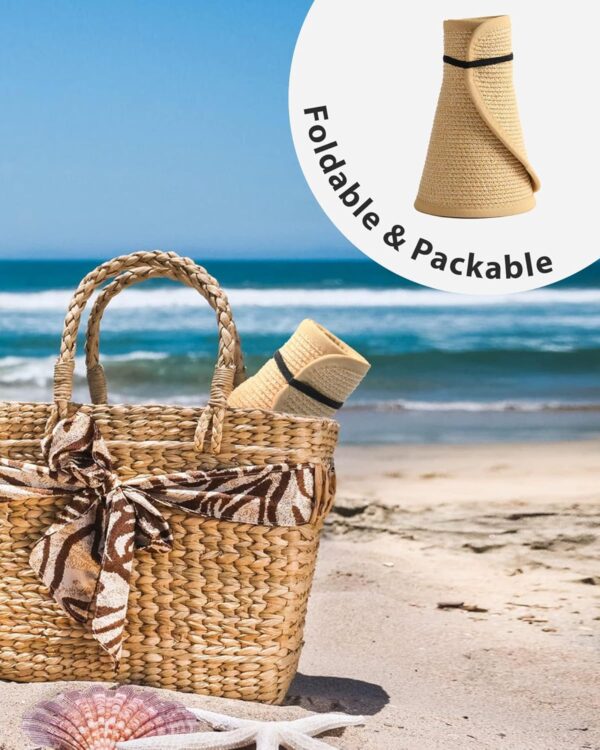 FURTALK Sun Hats for Women Wide Brim Beach Hat Straw Visor Ponytail Summer UV Packable Foldable Beach Vacation Essentials - Image 6