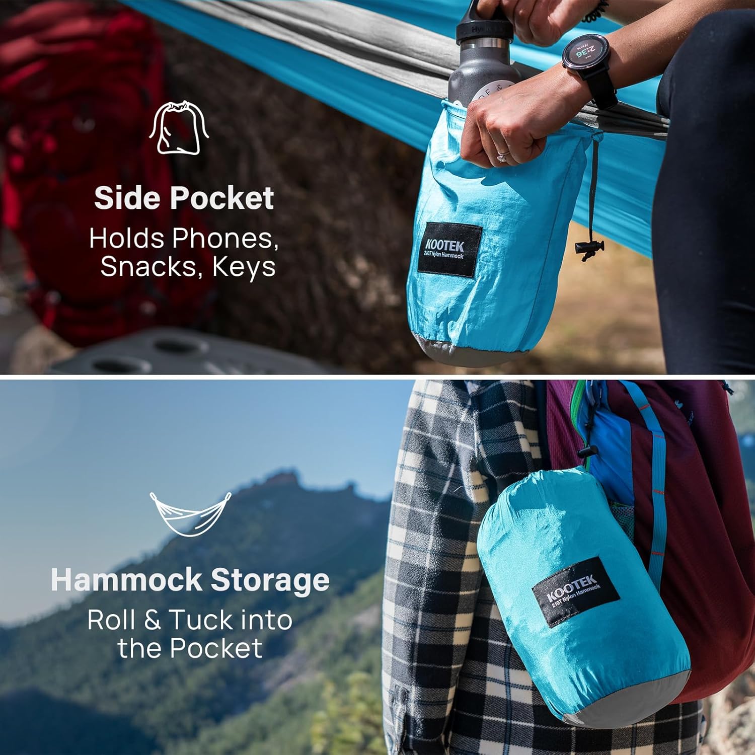 Kootek Camping Hammock, Portable Hammocks with Tree Straps & Attached Carry Bag, Camping Essentials Gear, Perfect for Outside Indoor Hiking Beach Backpack Travel - Image 5